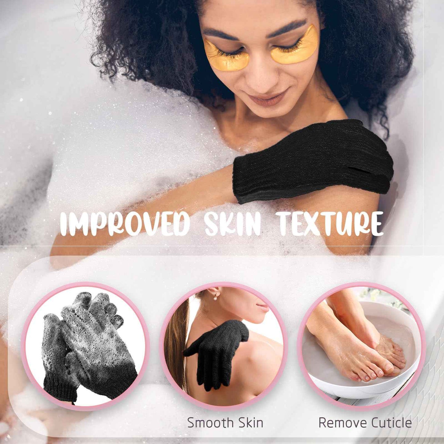 Didaey 104 Pcs Exfoliating Glove Bulk Shower Gloves with Hanging Loop Exfoliating Body Scrubber Dead Skin Remover for Body Bath Beauty Spa Massage Scrubs Men Women Bathing(Black)