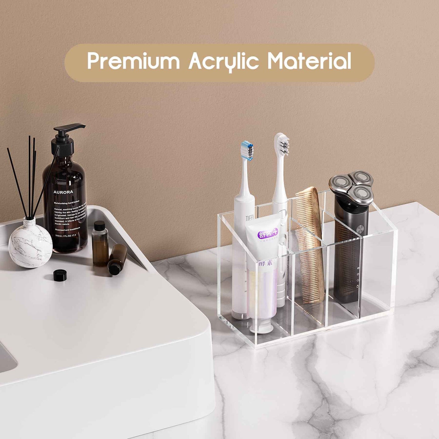 Acina 2PCS Clear Makeup Brush Holder Organizer Acrylic 3-Slots Cosmetic Brushes Storage Organizer for Vanity Countertop