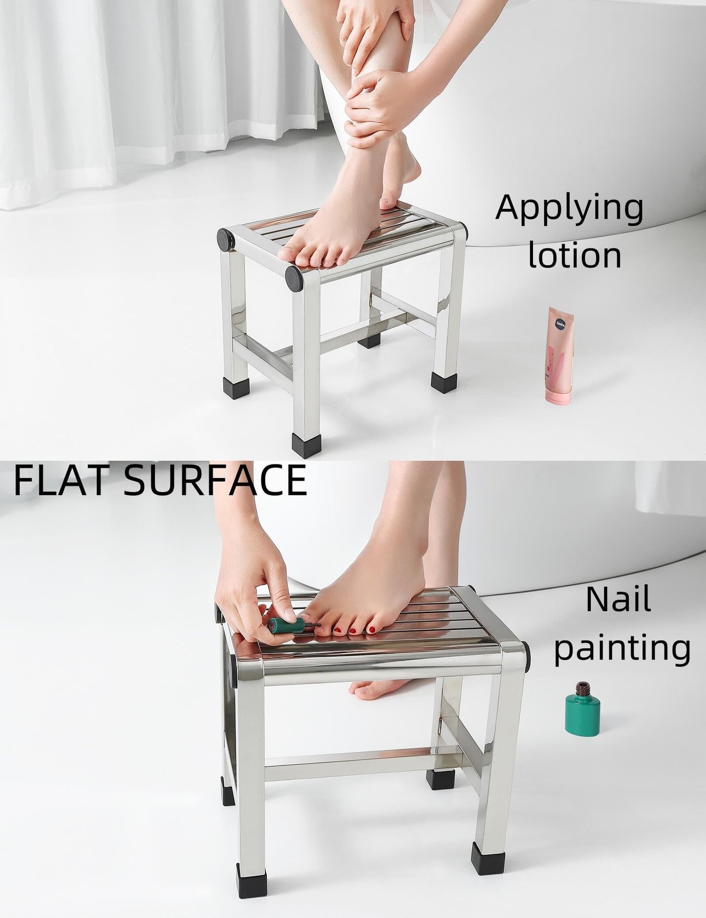 Dumbpec Shower Foot Stool Rest Shaving Legs Small Step Inside Bathroom Stainless Steel Seat Bath Metal Waterproof Prevent Slipping No Installation