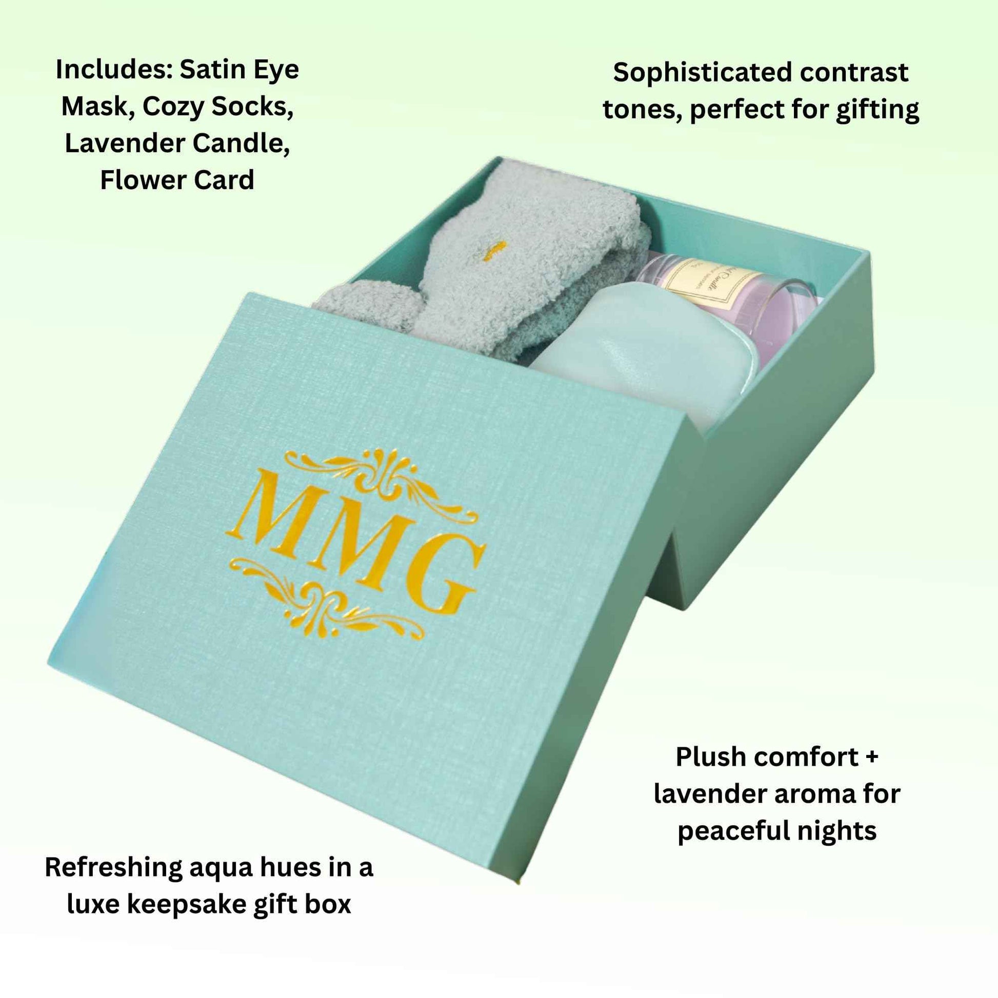 Spa Gift Set for Women – Relaxation Gift Box with Candle, Fuzzy Socks, Satin Eye Mask – Spa Kit for Birthday, Thank You, Bridesmaid, Holidays (Aqua Blue)