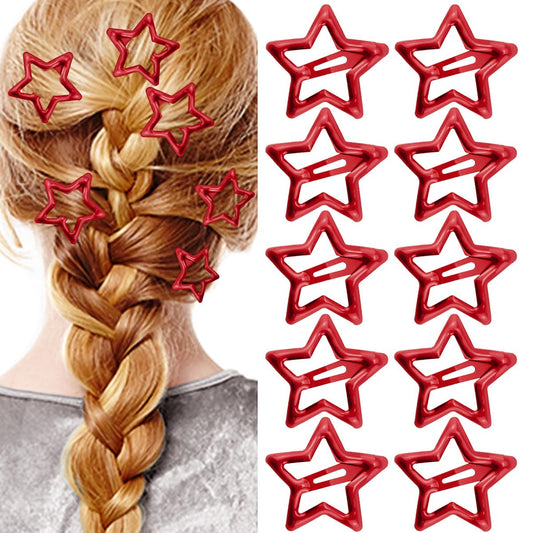 SeBneny Metal Star Hair Clips, Red Cute Small Hair Barrettes Y2K Star Hair Clips Hair Accessories, Non-slip Hollow for Kids Hairpin, Lovely Star Headpieces for Everyday Fashion and Party, 10PCS