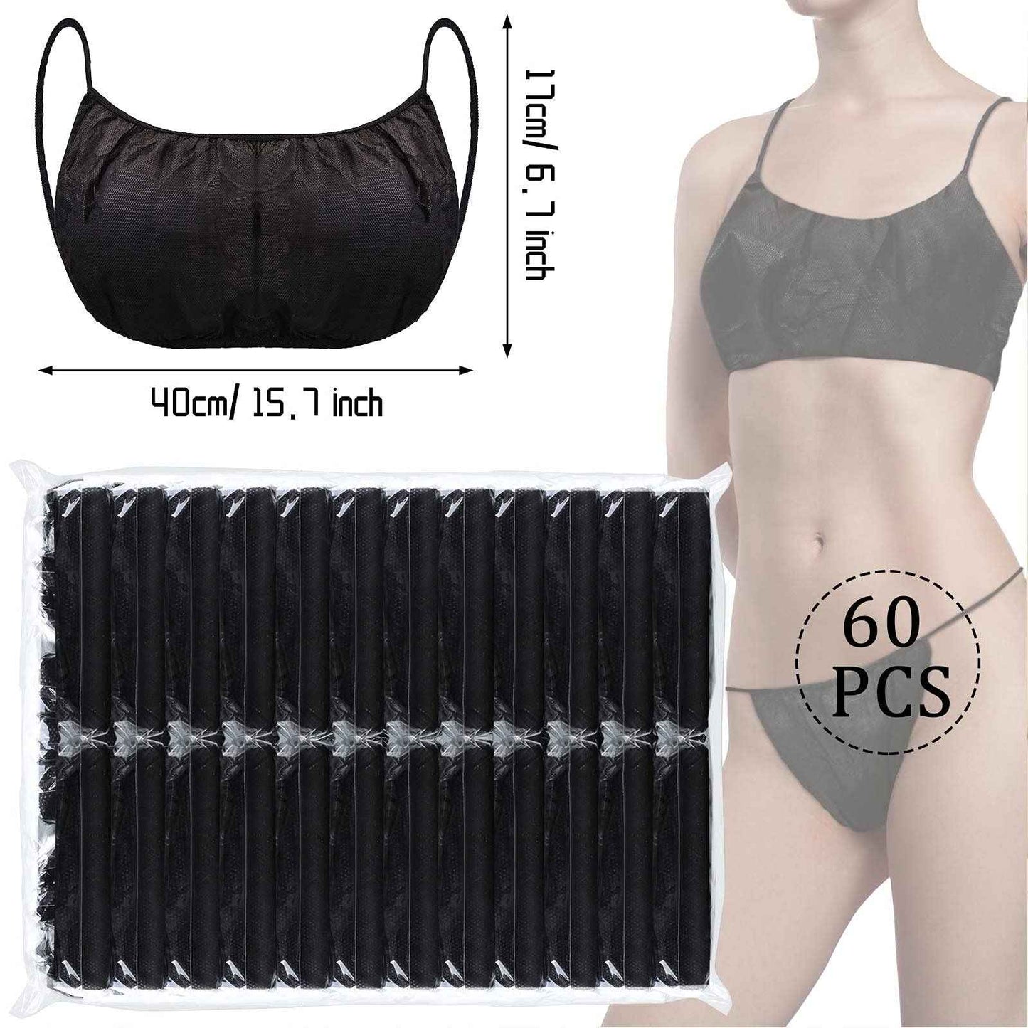 60 Pieces Disposable Bras Black Disposable Bra Disposable Spa Bras Women's Disposable Sunless Spray Tan Top Underwear Brassieres for Spray Tanning