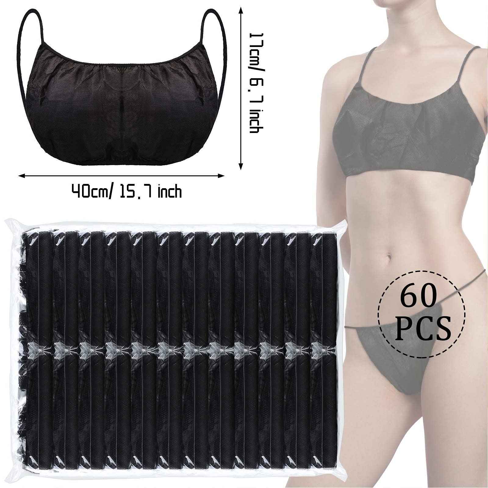 60 Pieces Disposable Bras Black Disposable Bra Disposable Spa Bras Women's Disposable Sunless Spray Tan Top Underwear Brassieres for Spray Tanning