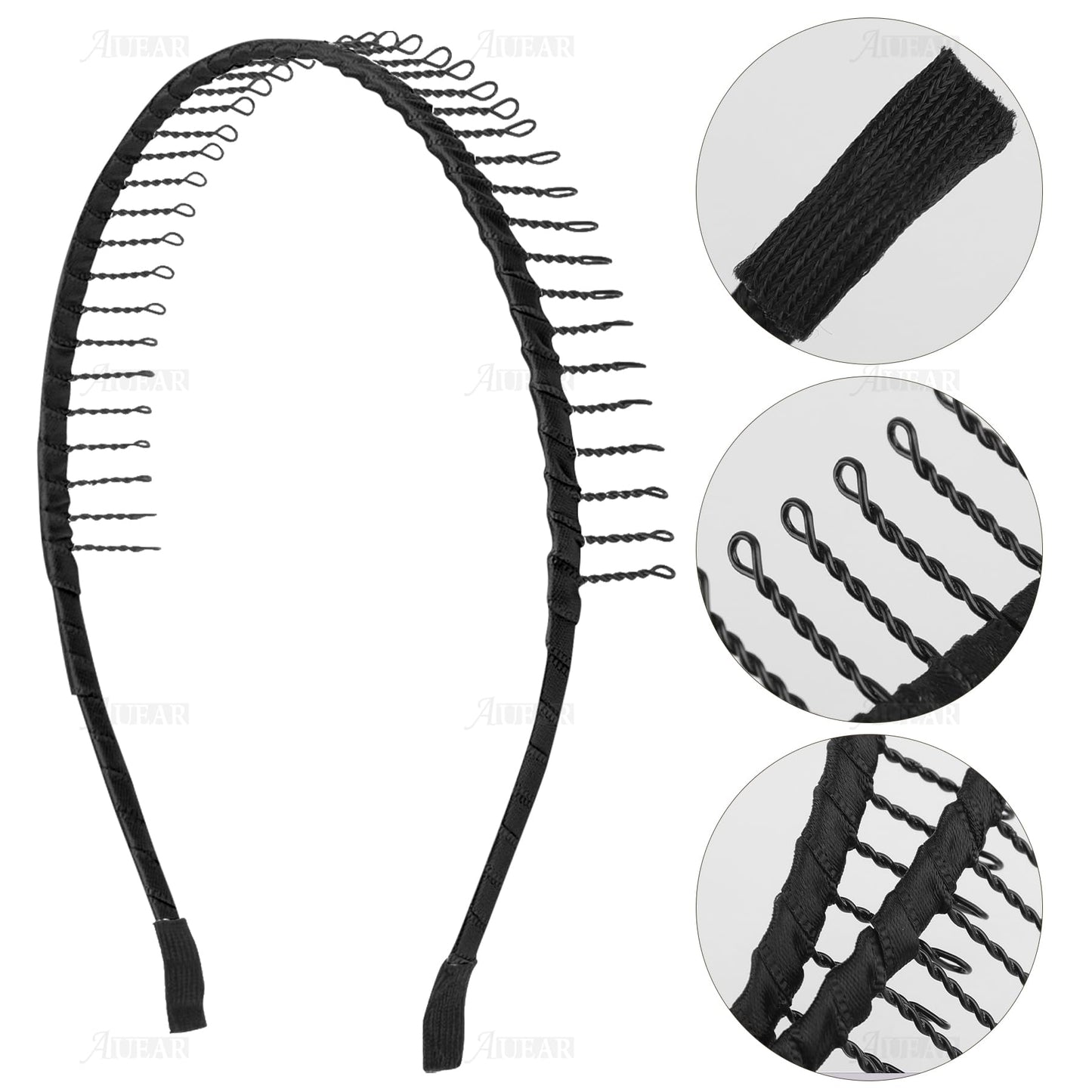 AUEAR, 10 Pack Black Metal Headbands Teeth Comb Hairbands Teeth Hair Hoop Non-Slip Headband for Women Men Hair Accessories