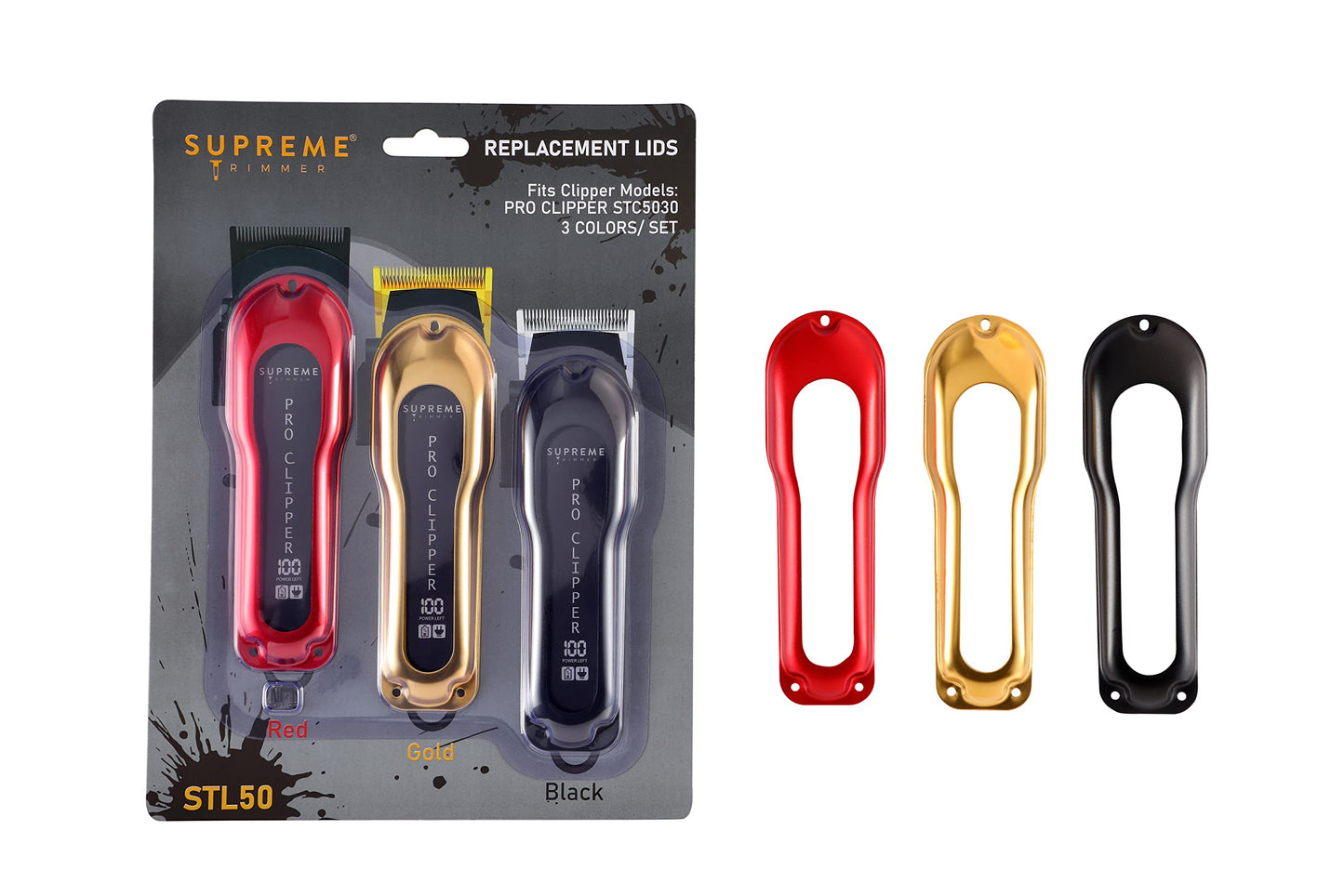 Supreme Trimmer STL50 Replacement Lids | 3 Colored Shells for STC5030 Pro Clipper | Red, Black & Gold