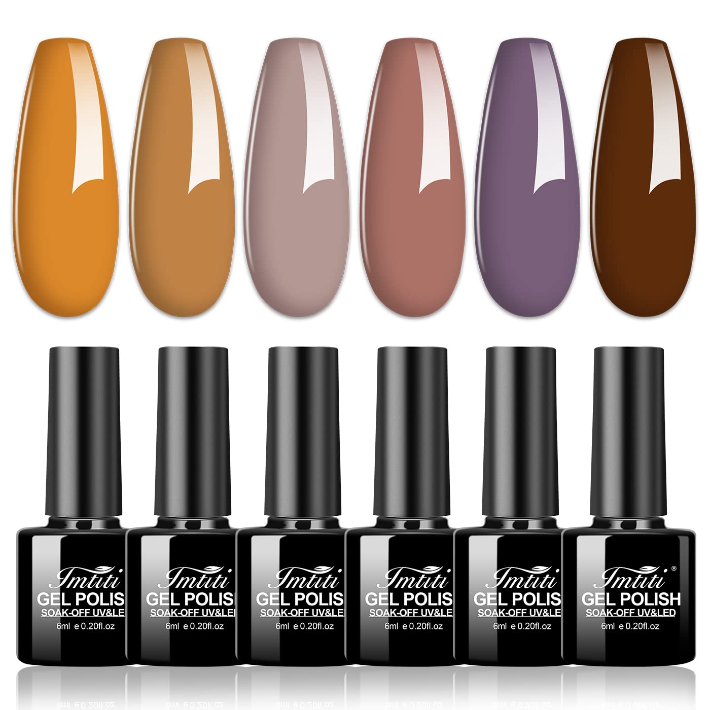 Imtiti Gel Nail Polish Set, 6 Neutral Colors Fall Autumn Nude Gel Nail Polish Kit Brown Soak Off LED U V Gel Nail Polish DIY Nail Art Gel Nail Starter Kit for Women Girls(0.2 Fl Oz)