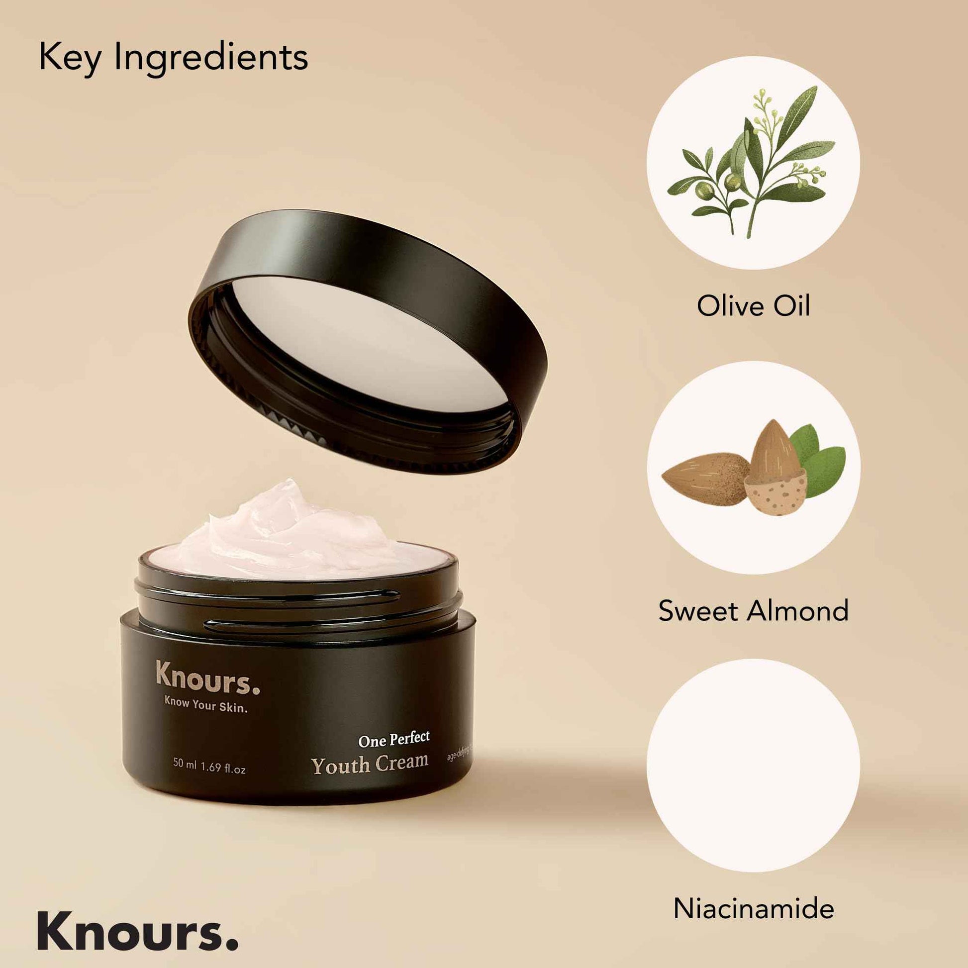 Knours Korean Cycle-Conscious 3 M's One Perfect Youth Cream | Women's Wellness | Niacinamide + Shea Butter | Clean Beauty | Sensitive, Dull, Aging Skin | Vegan | EWG Verified | 50ml/1.69oz