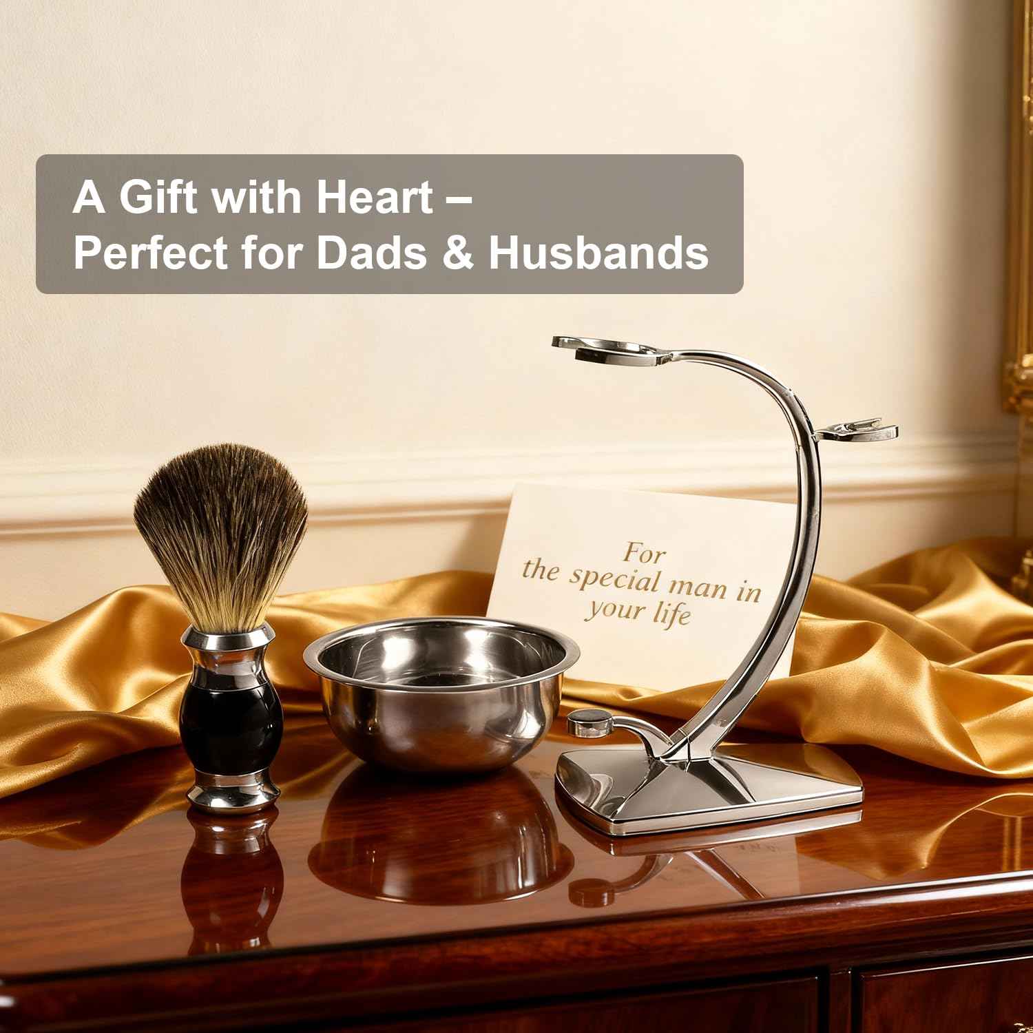 GRUTTI Shaving Bowl, Stand and Brush Set - 3-Piece Magnetic Base Bowl, Chrome Alloy Stand & Synthetic Brush | Razor Not Included