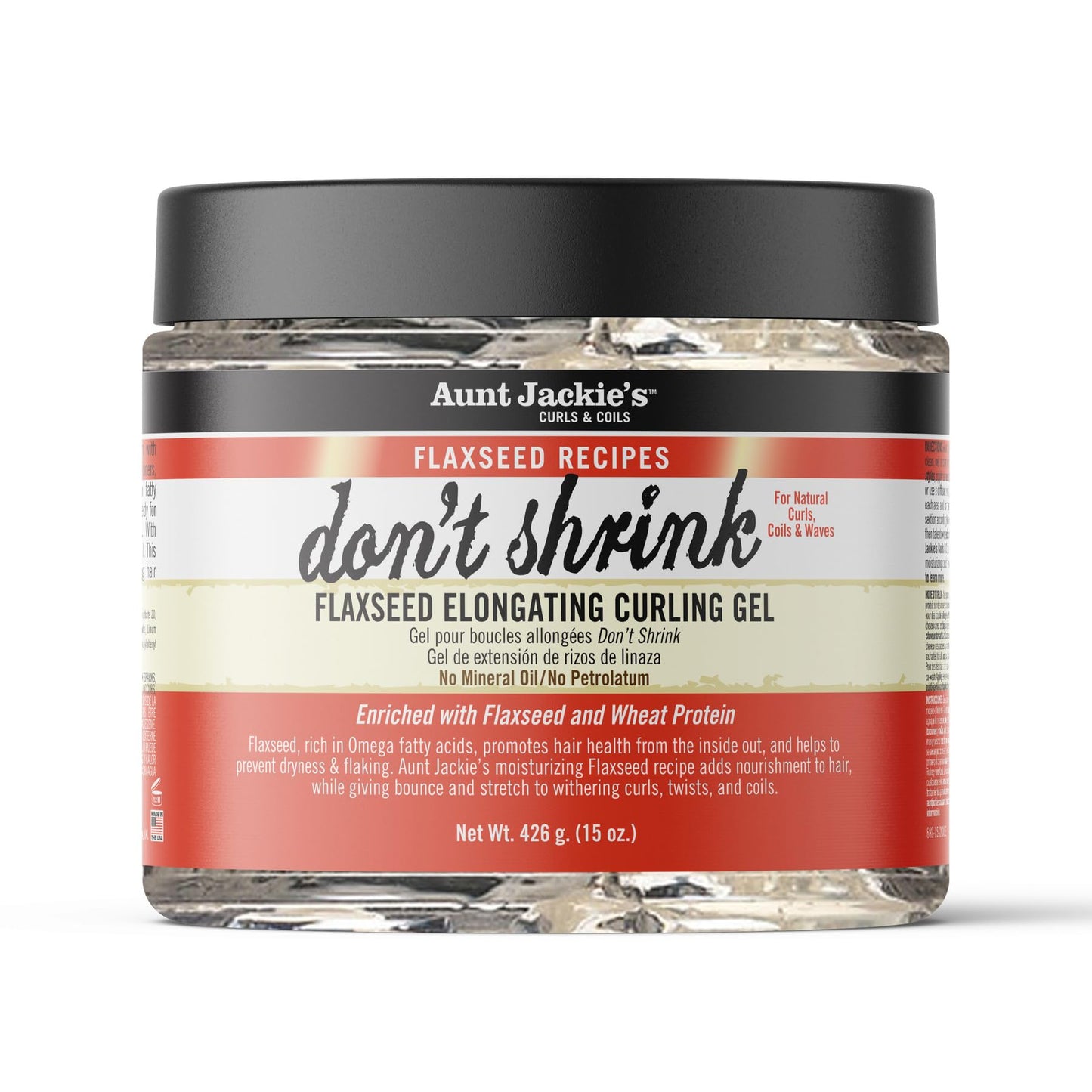 Aunt Jackie's Hair Styling Gel - 15 oz Don't Shrink Flaxseed Elongating Curl Boss Coconut Curling Gel for Natural Curls, Coils and Waves