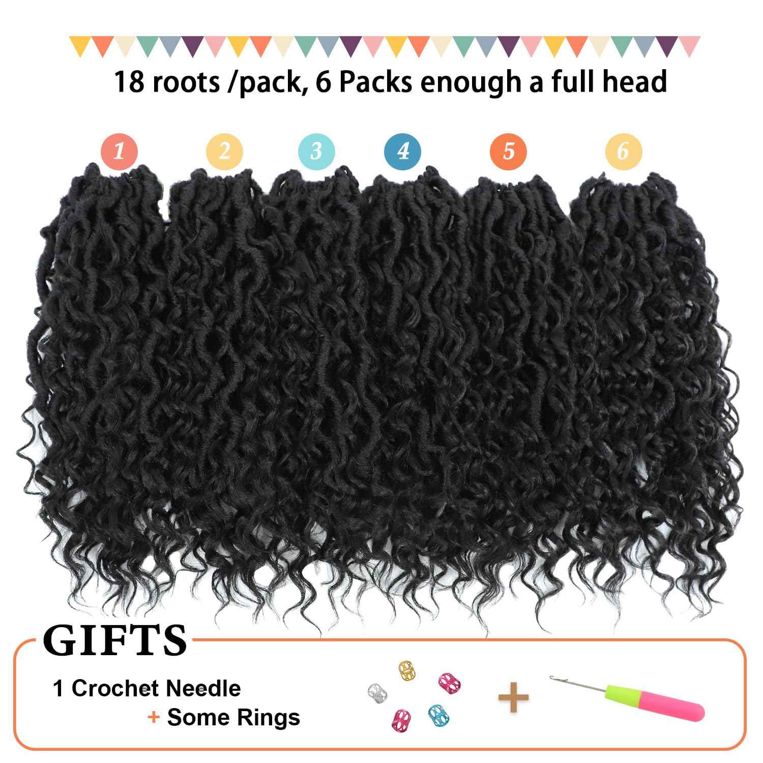Forevery Goddess Locs Crochet Hair 16 Inch Faux Locs Crochet Hair Pre Looped Crochet Hair for Black Women 6 Packs Black Boho Crochet Locs with Curly Ends 1B