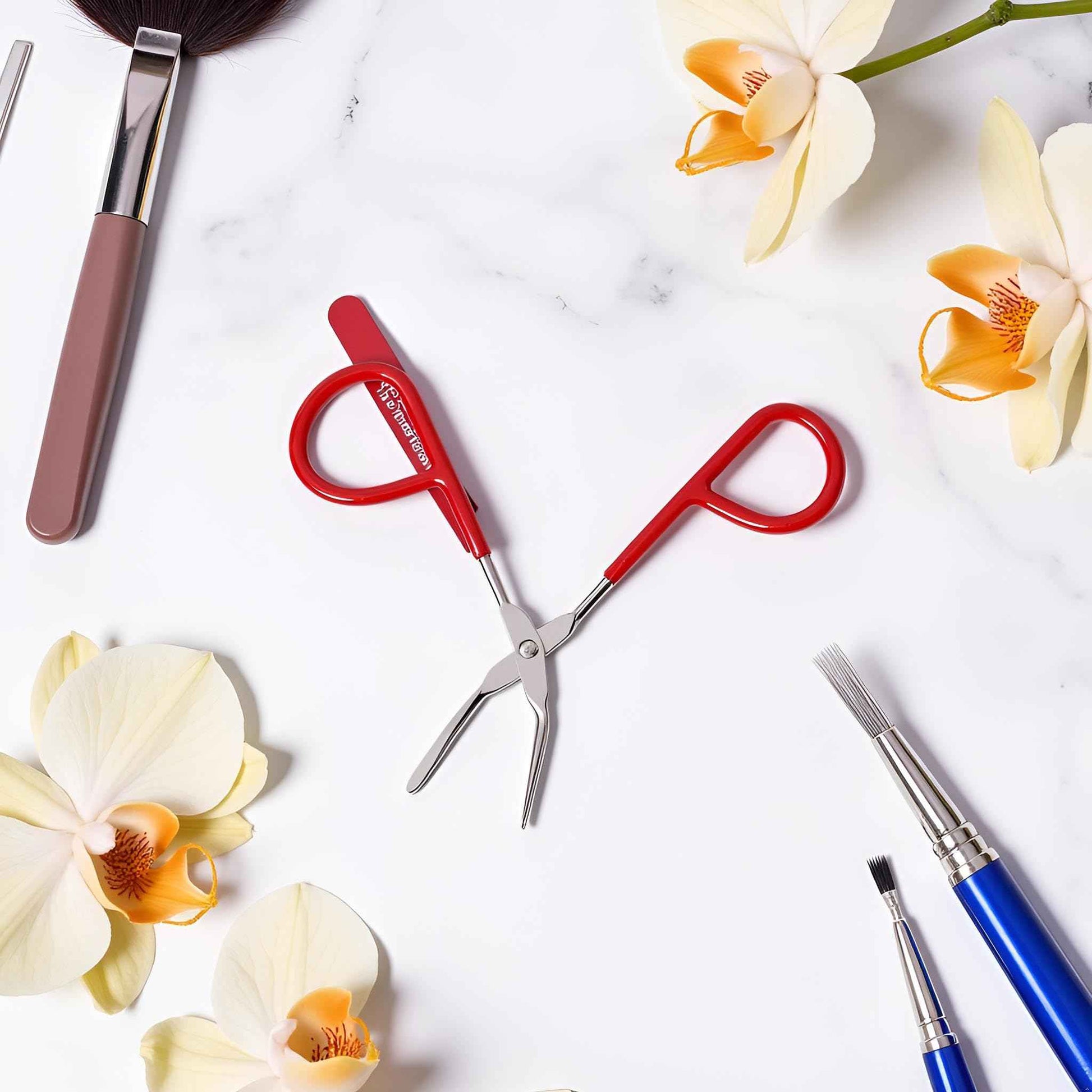 1Pc Red Eyebrow Tweezers Stainless Steel Scissors Shaped Tweezers Slant Tip Tweezer Clip Hair Tweezer Beauty Tool for Women Girl Hair Removal