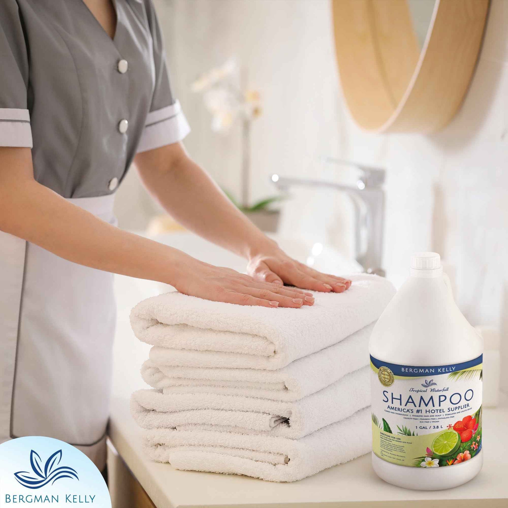 Bergman Kelly Refill Gallon Size Shampoo (128 fl oz, Tropical Waterfall Scent), Delight Your Guests with an Invigorating and Refreshing Shampoo, Quality Guest Hotel Toiletries in Bulk