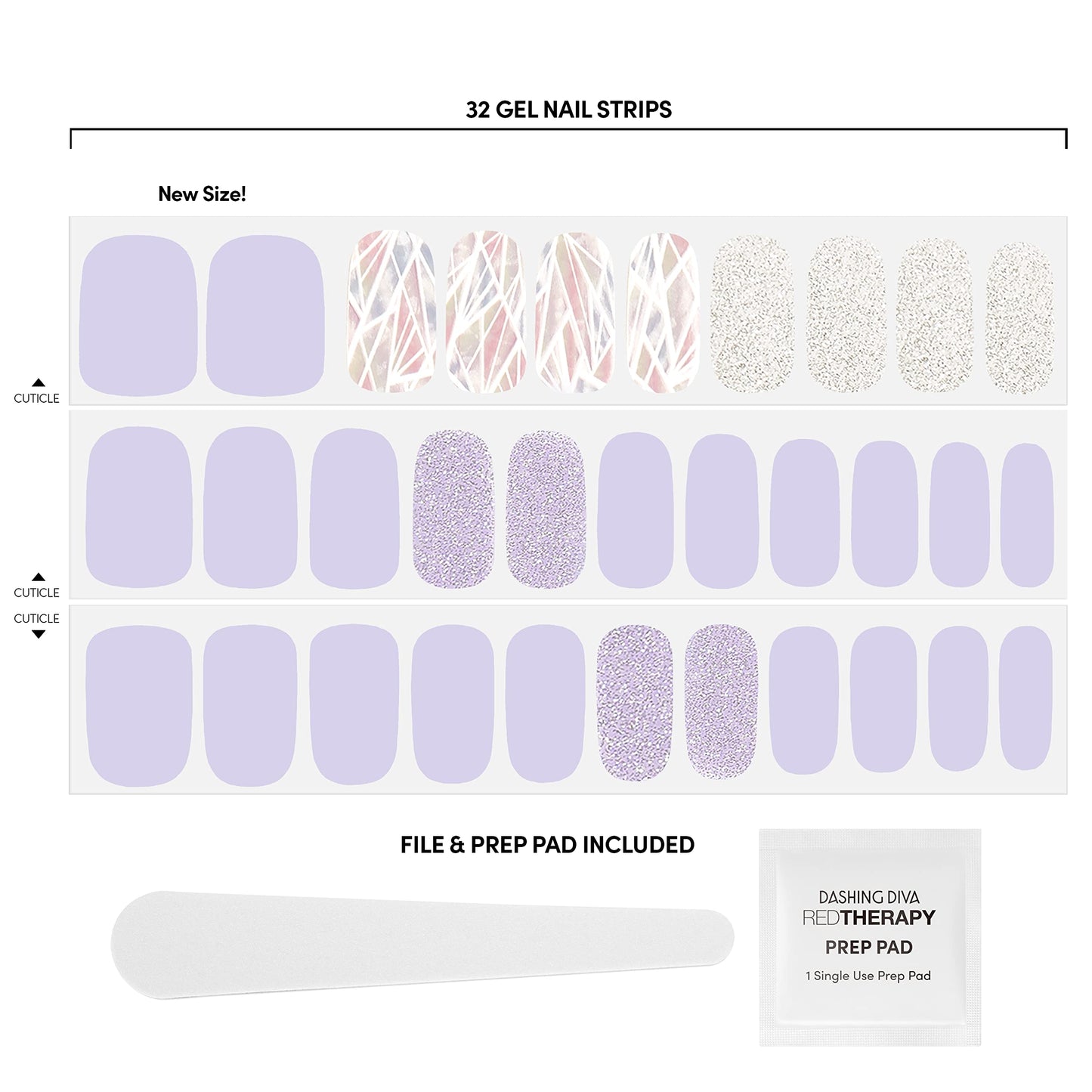 Dashing Diva Gloss Nail Strips - Gleam Queen | UV Free, Chip Resistant, Long Lasting Gel Nail Stickers | Contains 32 Nail Wraps, 1 Prep Pad, 1 Nail File