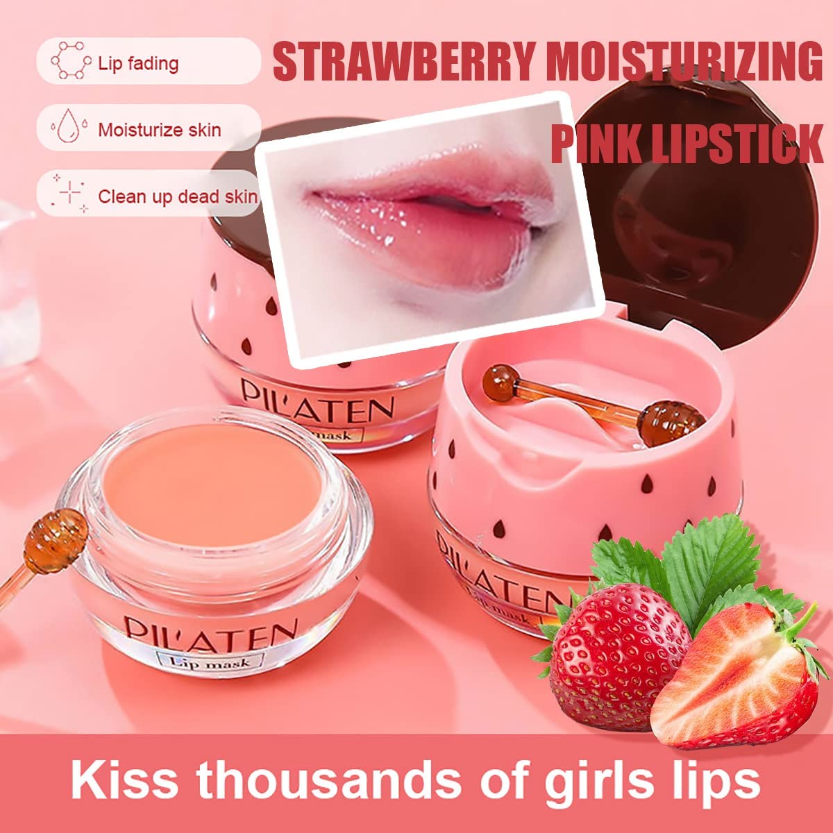 2PCS Strawberry Lip Balm, Vitamin E Lip Masks & Moisturizing Propolis Sleeping Lip Mask, Effective Reduces Lip Lines Prevention Dry and Cracked Lip Scrubs Exfoliator Smoothing Dry Lip Care