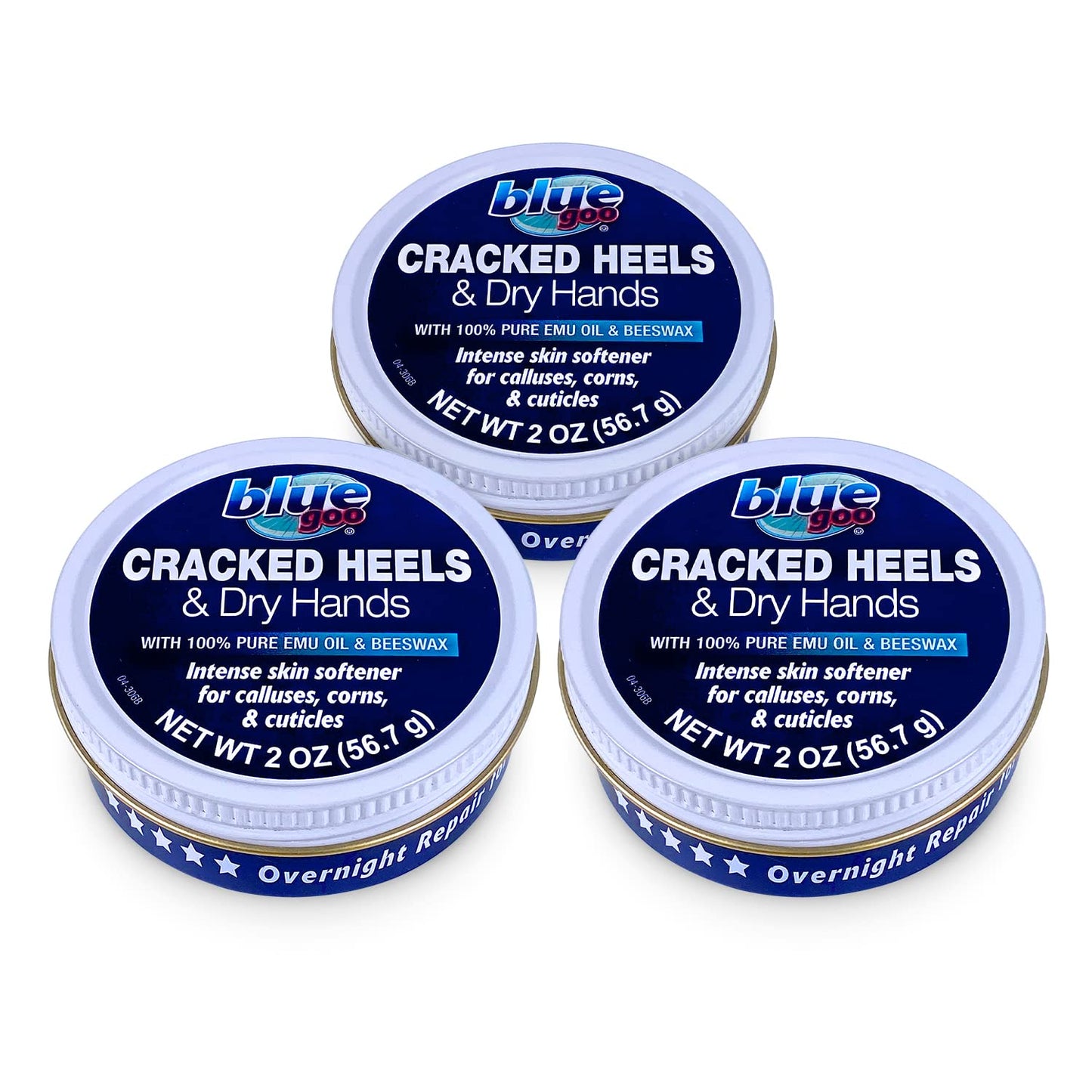 Blue Goo Cracked Heels & Dry Hands Intense Skin Softener - for Calluses, Corns & Elbow Dryness Relief, Fast- Penetrating Hydrating Moisturizer, Made w/ 100% Pure Emu Oil & Beeswax, 2 oz (3 Pack)