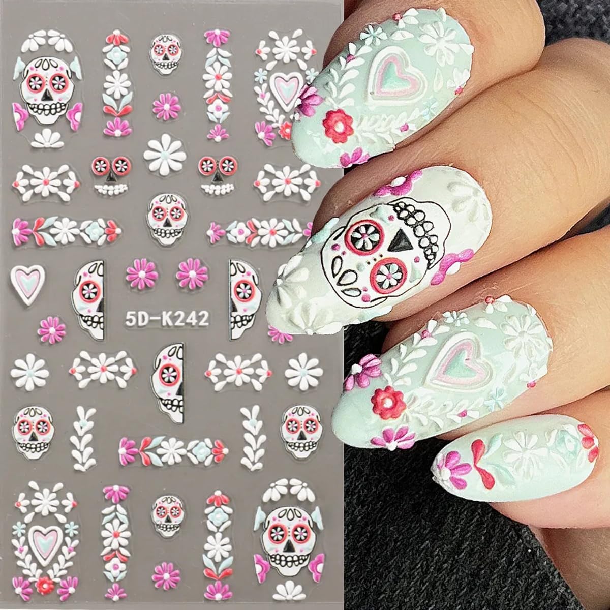 3Sheets Halloween Nail Stickers Decals for Nail 5D Scary Skull Spider Web Pink Ghost Pumpkin Designer Nail Stickers DIY Gothic Acrylic Nails Arts for Halloween Women Girls Nail Art Supplies.