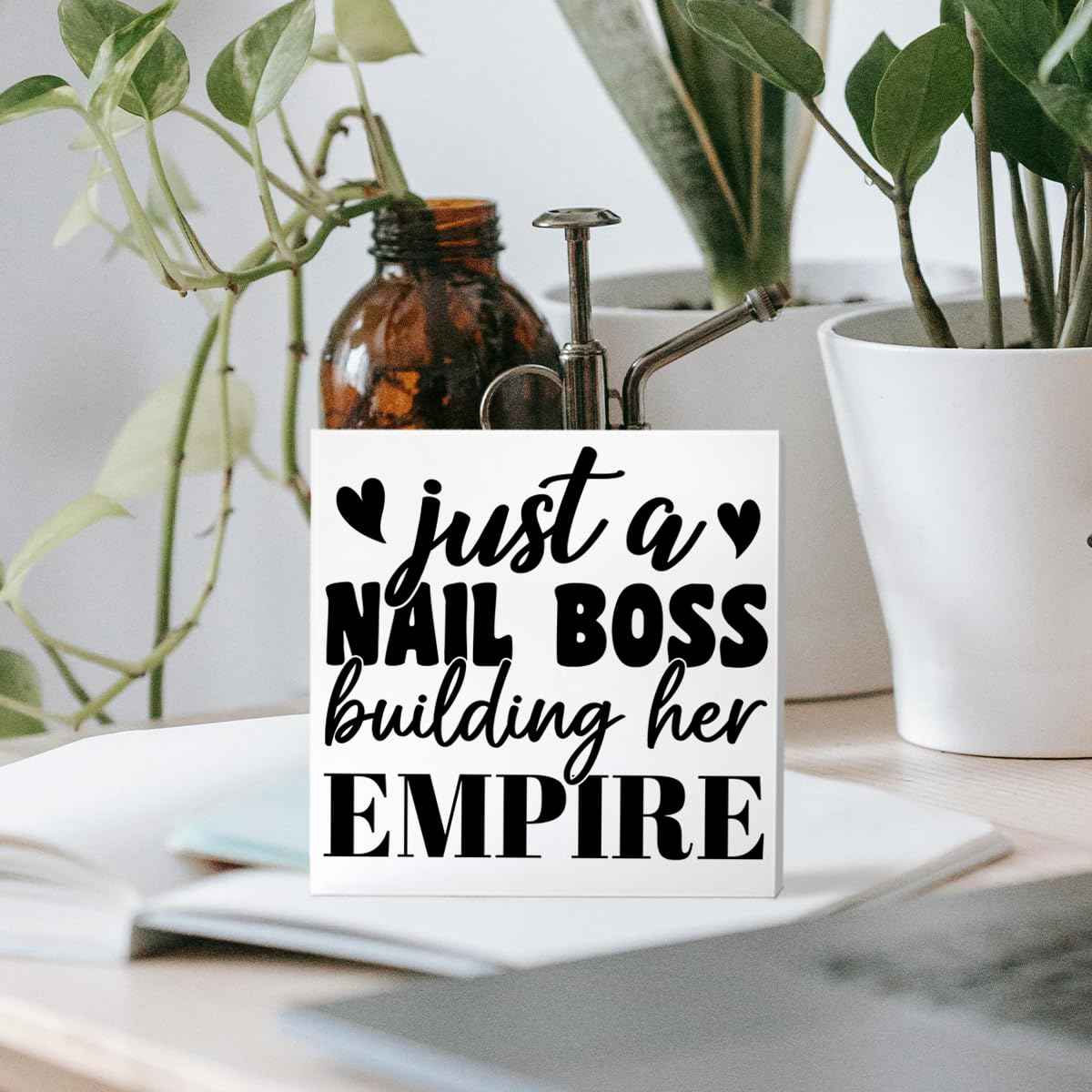 Nail Tech Gifts for Women, Nail Artist Technician Manicurist Christmas Birthday Gift Nail Salon Room Desk Decor, Just a Nail Boss Building Her Empire, Wooden Box Sign