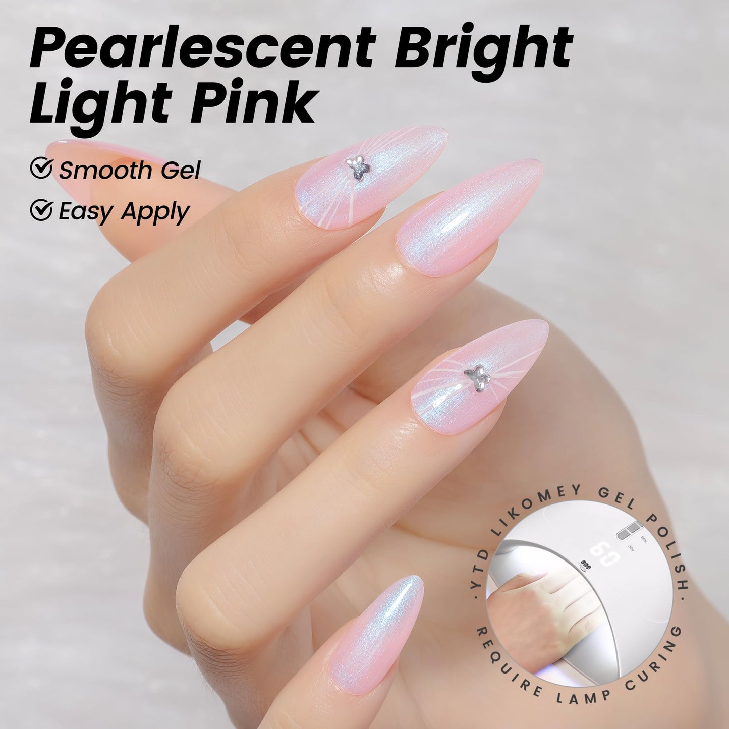 YTD Likomey Gel Nail Polish,15ml Pearl Bright Light Pink Glitter Soak Off UV Nails Gel,Pearlescent Shimmer Shiny Sparkly Salon Home DIY UV Manicure Nail Art Varnish,SF433