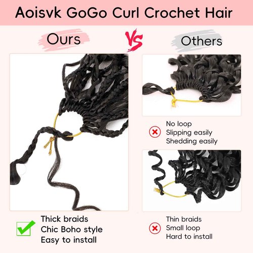Aoisvk 8 packs GoGo Curl Crochet Hair Pre twisted 14 Inch Curly Crochet Hair for Women Pre looped Boho Box Braids with Curly Ends Beach Curl Water Wave Synthetic Hair Extensions 1B