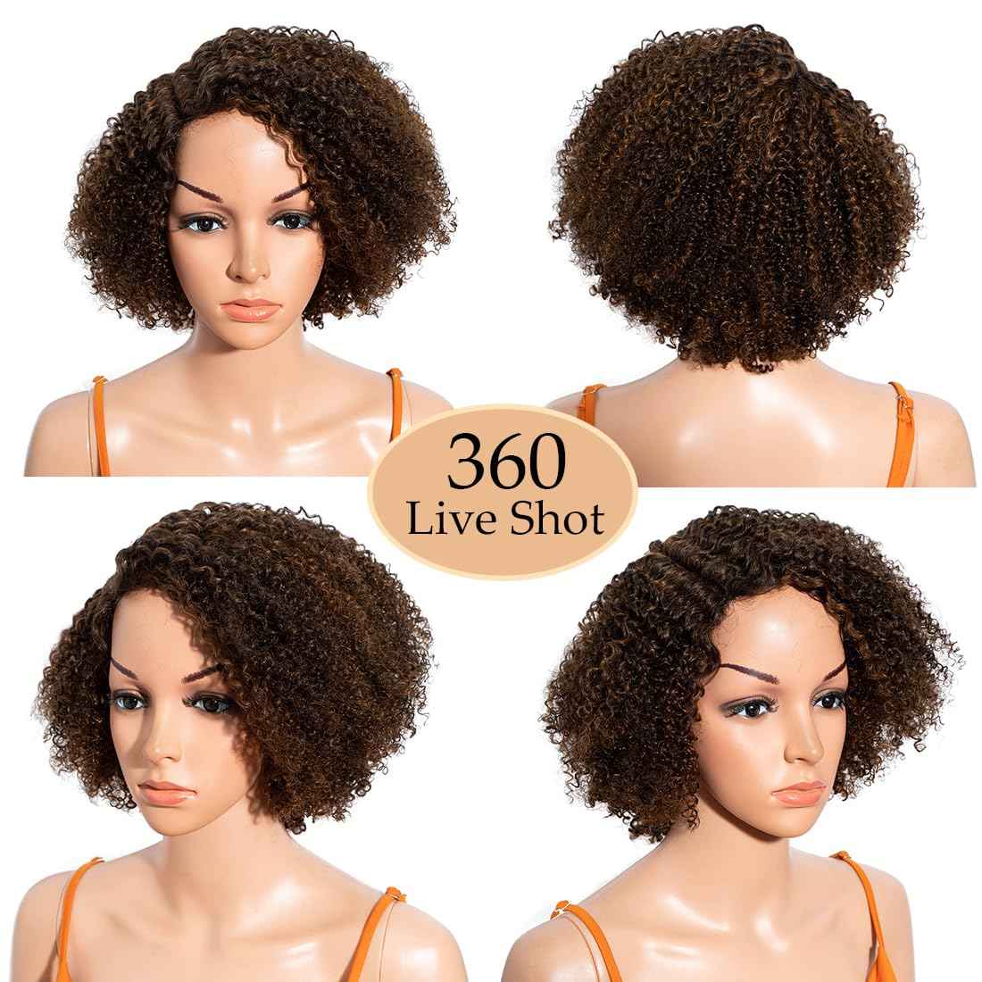 N BLE STAR 5inch Side Part HD Lace Front Wigs 10" Wear and Go Glueless Wigs Human Hair 180% Density Brazilian Virgin Hair Kinky Curly Lace Front Wig P4/30#
