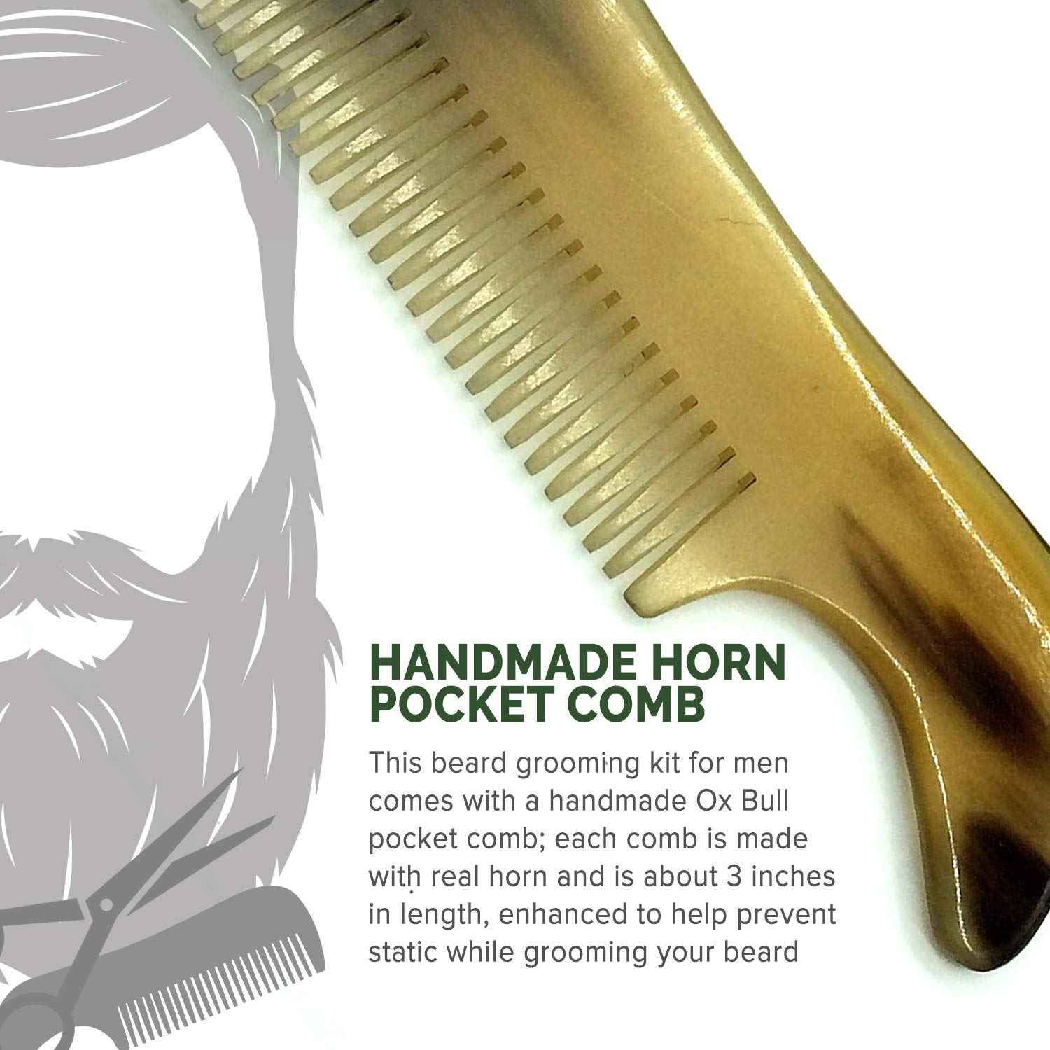 Lucky Franc's Beard Grooming Kit with Japanese Beard Scissors & Ox Horn Handmade Mini Beard Combs for Men. Mustache Trimming Kit with Mustache Hair Scissors and Comb for Men. Handmade Beard Care Kit