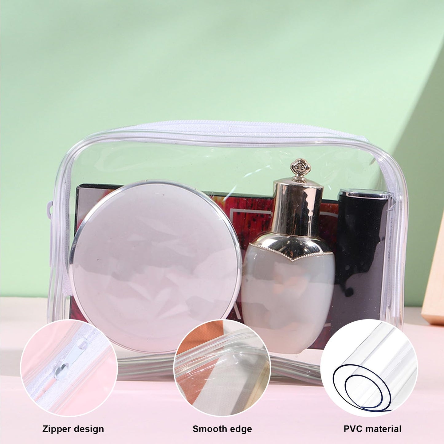 Merkaunis 36 PCS Clear Makeup Bags Bulk Clear Cosmetics Bag Plastic Travel Bags Clear Plastic Toiletry Bags With Zipper Waterproof Portable Clear Bags for Travel Women Men Bathroom Organizing,White