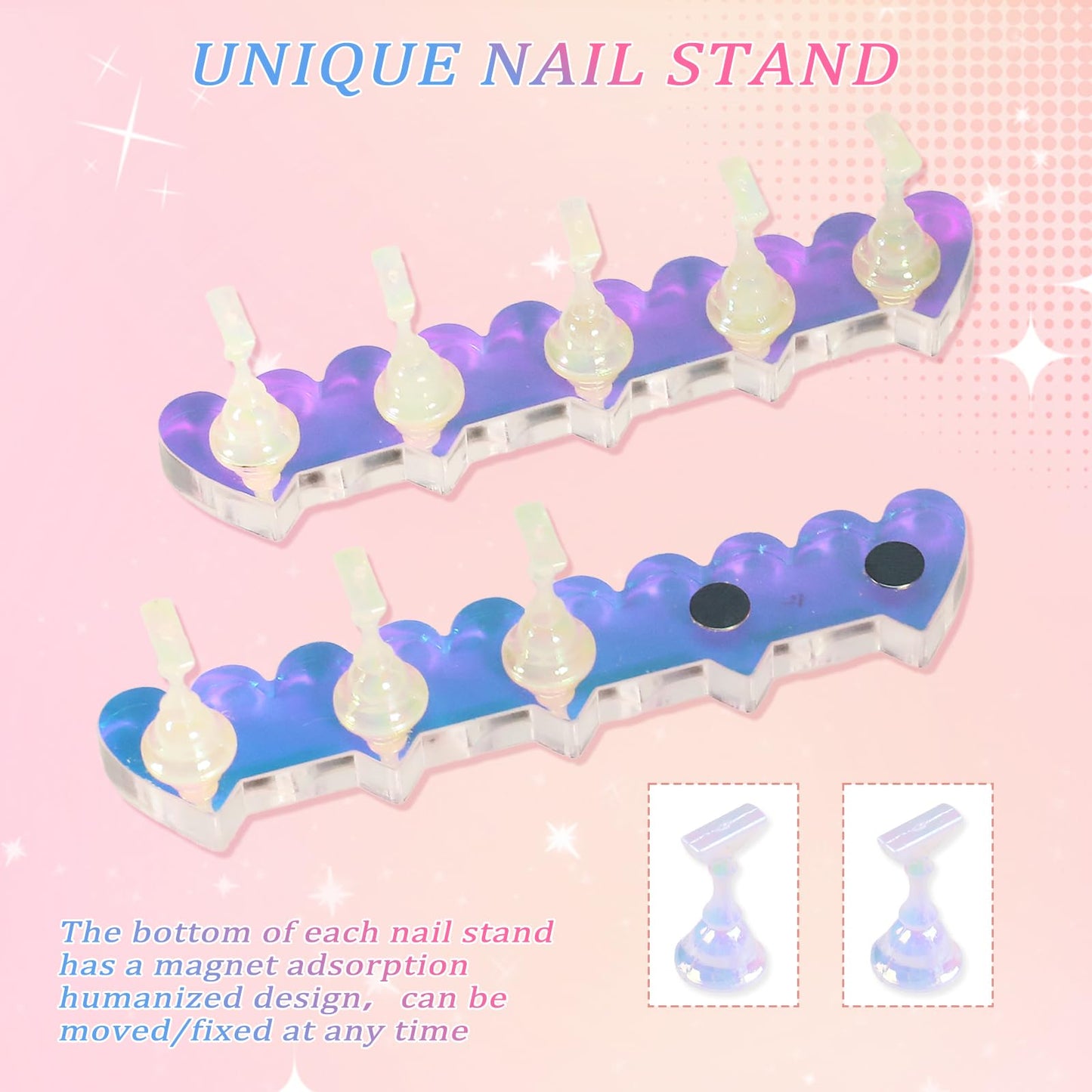 ANGNYA 2 Set Nail Stands for Press On, Heart-shaped Nail Holder for Painting Nails Aurora Nail Stand with Reusable Adhesive Putty Clay Strong Magnetic Nail Display Art Stand for Painting Nails