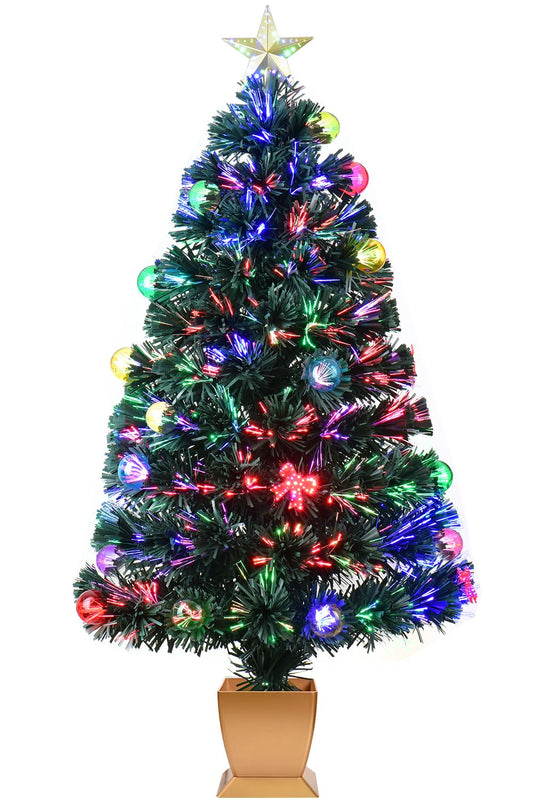 3ft Green Fiber Optic Christmas Tree,Prelit Artificial Tabletop Mini Christmas Tree,Star,Butterfly and Ball Ornaments for Best Holiday Home Decorations