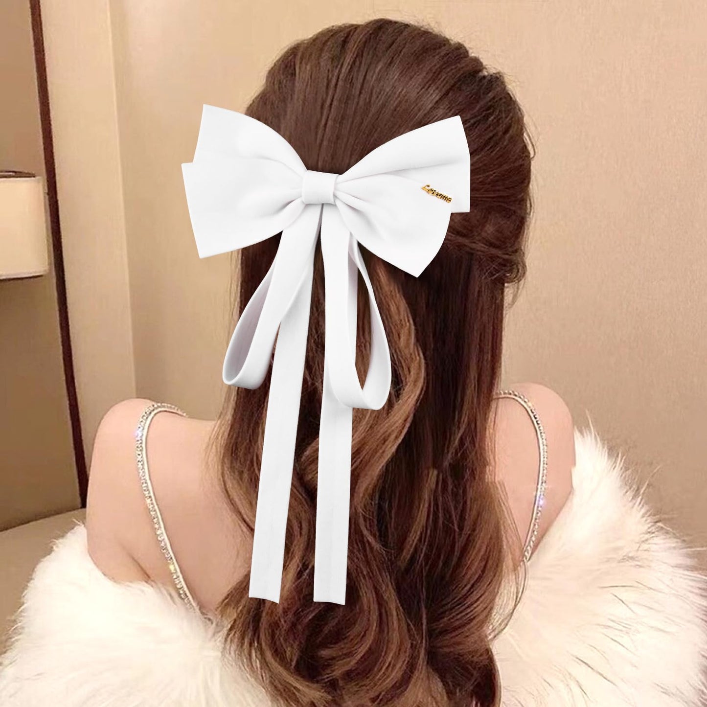 2PCS Velvet Bows Hair Clip Ribbon White Pink Accessories Ponytail Holder large Hair Bow for Women Girls Toddlers Teens Kids