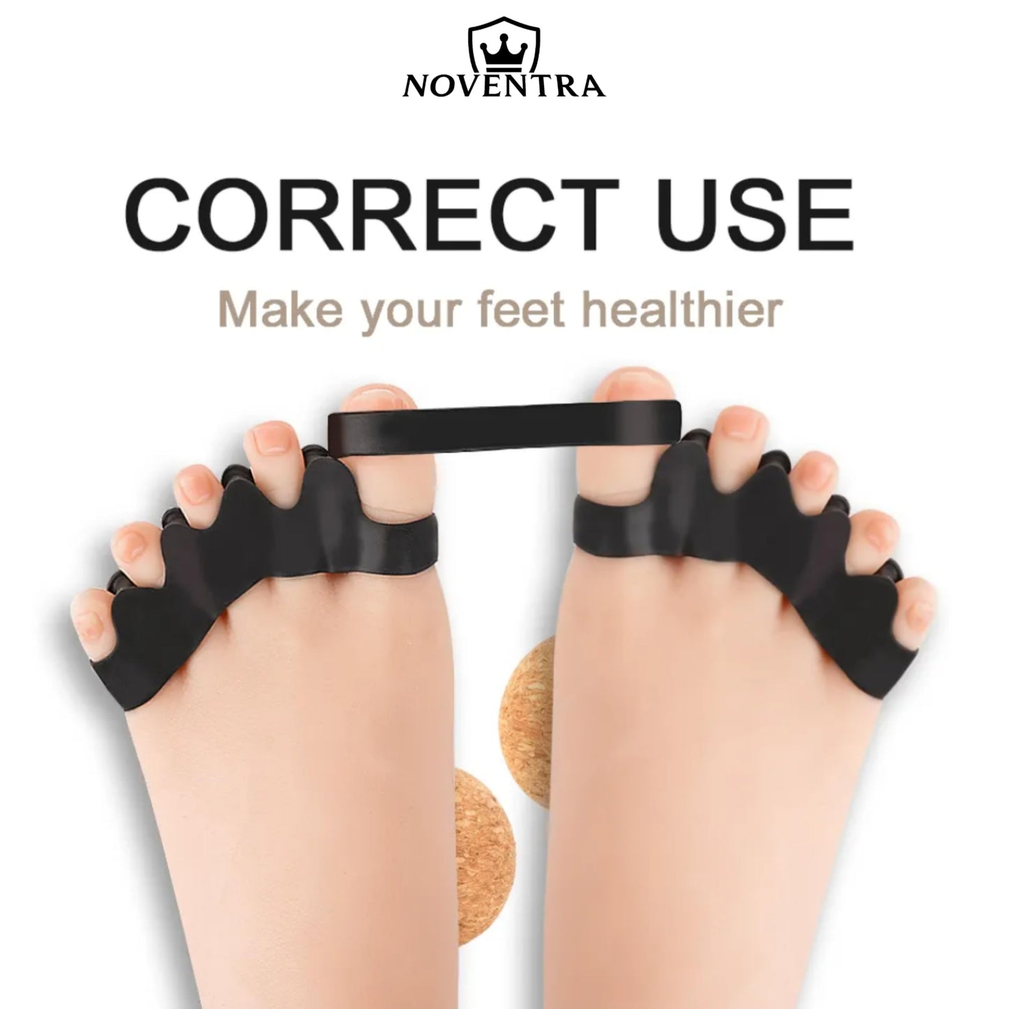 Foot Recovery Kit - Toe Spacers, Cork Massage Ball & Resistance Bands for Plantar Fasciitis Relief, Bunion Correction, Foot Pain, Yoga & Stretching - Post Workout Massage - Travel Pouch Included