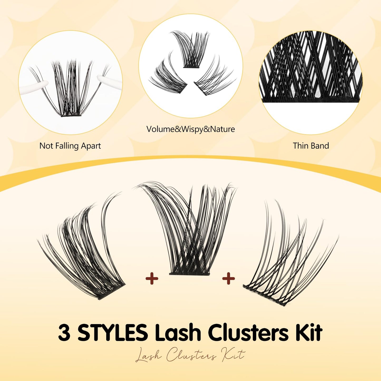 QUEWEL Lash Clusters Kit Multi-type Mixed Eyelash Clusters 144Pcs with Lash Bond and Seal, Cluster Lashes Tweezers, DIY Lash Extensions Kit can Create Kinds of Effects for personal(Style-B-PL2)