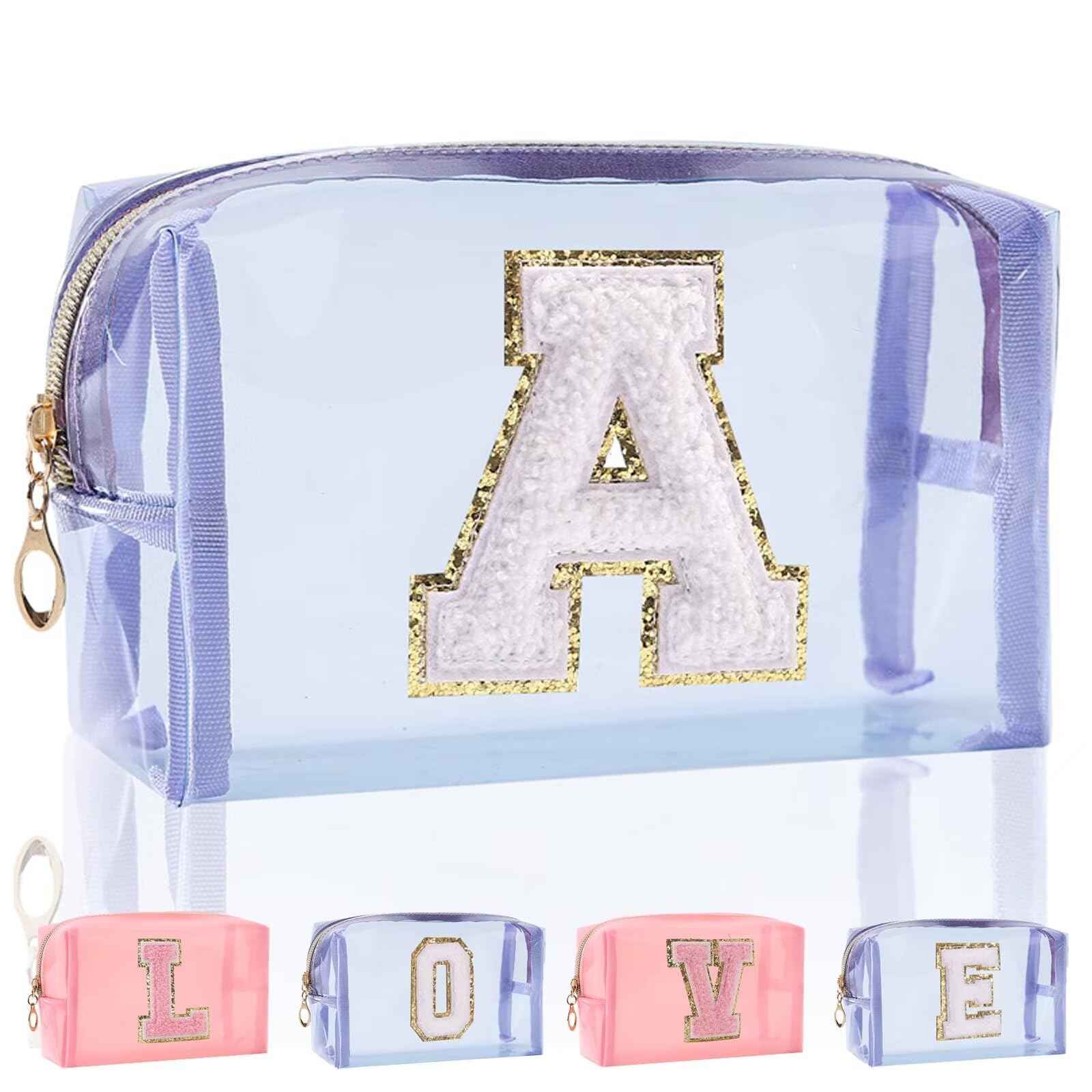 Makeup Bag for Women, Travel Initial Makeup Bag for Girls, Small Beach Makeup Bag, Teen Girl Gifts, Waterproof Cosmetic Bag, Birthday Gifts for Women, Personalized Makeup Bag Organizer-Purple A