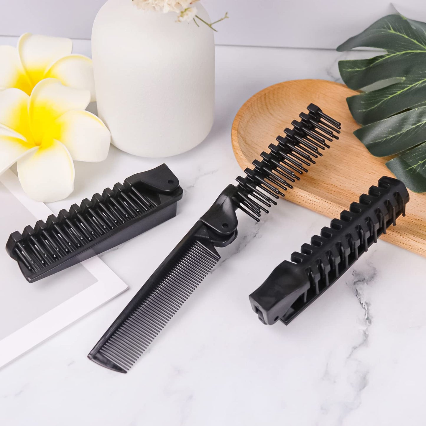 20 Pack Foldable Combs in Bulk Individually Wrapped, Travel Pocket Hair Comb, Folding Hair Brush Double Headed, Brush Comb Styling Tool for Men Women Combs, Black