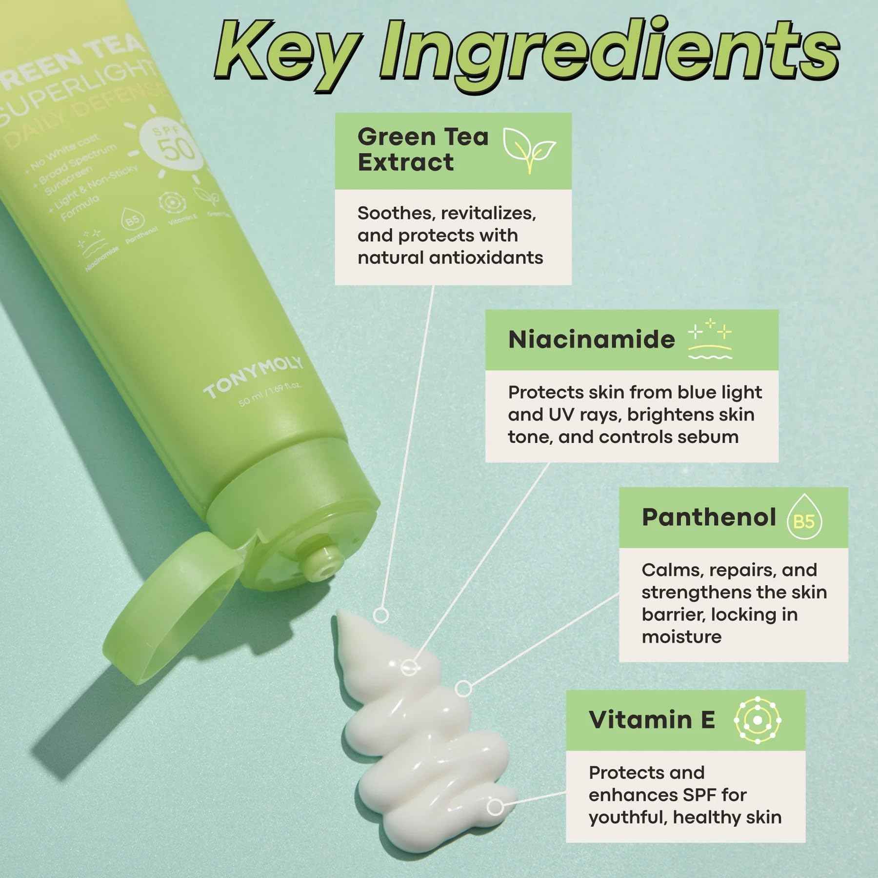 TONYMOLY Green Tea SPF 50 Sunscreen with Pocket Bunny Facial Mist, Lightweight Korean Sunscreen for Face with Hydrating Facial Mist Moisturizer Spray