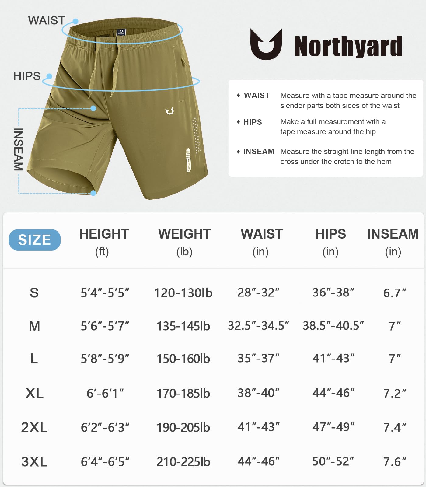 NORTHYARD Men's Athletic Running Shorts Quick Dry Workout Shorts 7"/ 5"/ 9" Lightweight Sports Gym Basketball Shorts Hiking Exercise Khaki S