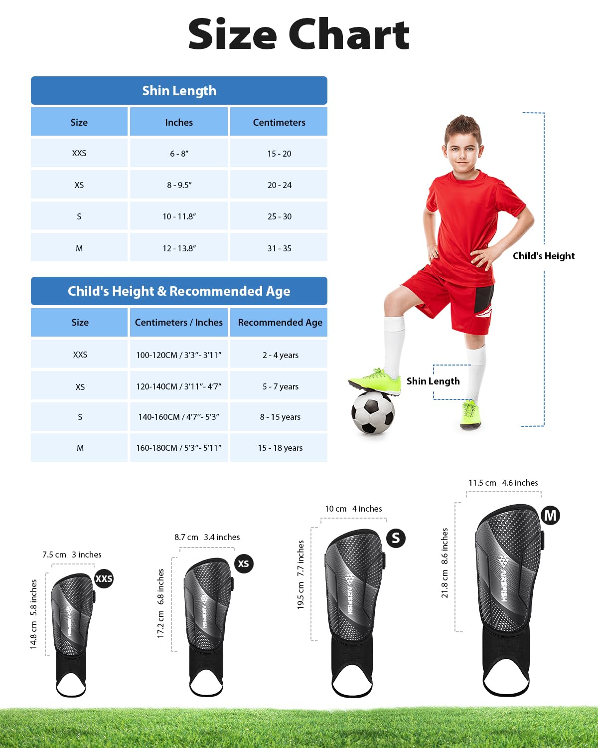 Upgraded Soccer Shin Guards for Kids Youth, CE Certified AirsFish Shin Ankle Guard Sleeves Protection Gear for Boys Girls Soccer Games EVA Cushion Reduce Shocks and Injuries (XX-Small, Carbon Black)