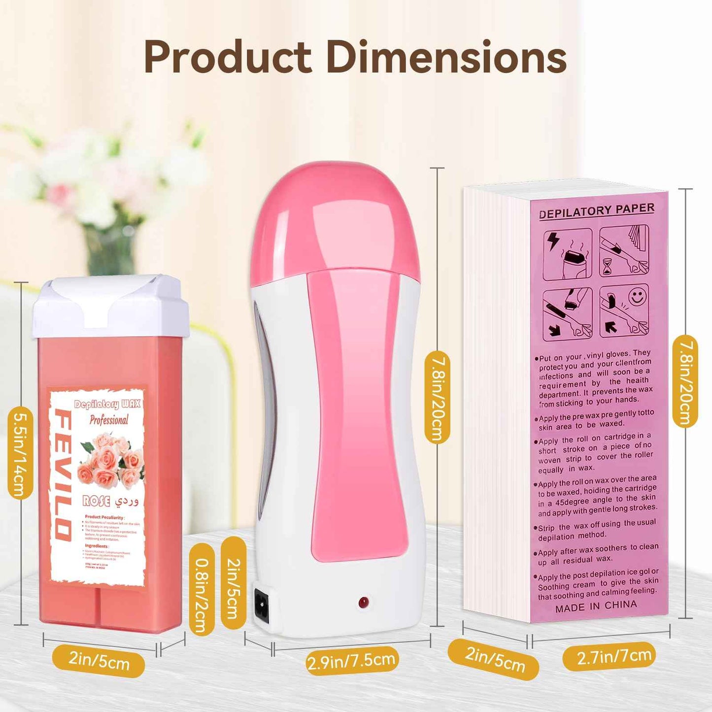 FOCTXI Hair Removal Kit for Hair Removal for Women and Men with Strip, Roll On Wax Kit with 2 Rose Soft Wax Cartridge & 100 Non-Woven Wax Strips, at Home Waxing Kit for Women, Soft, Pink