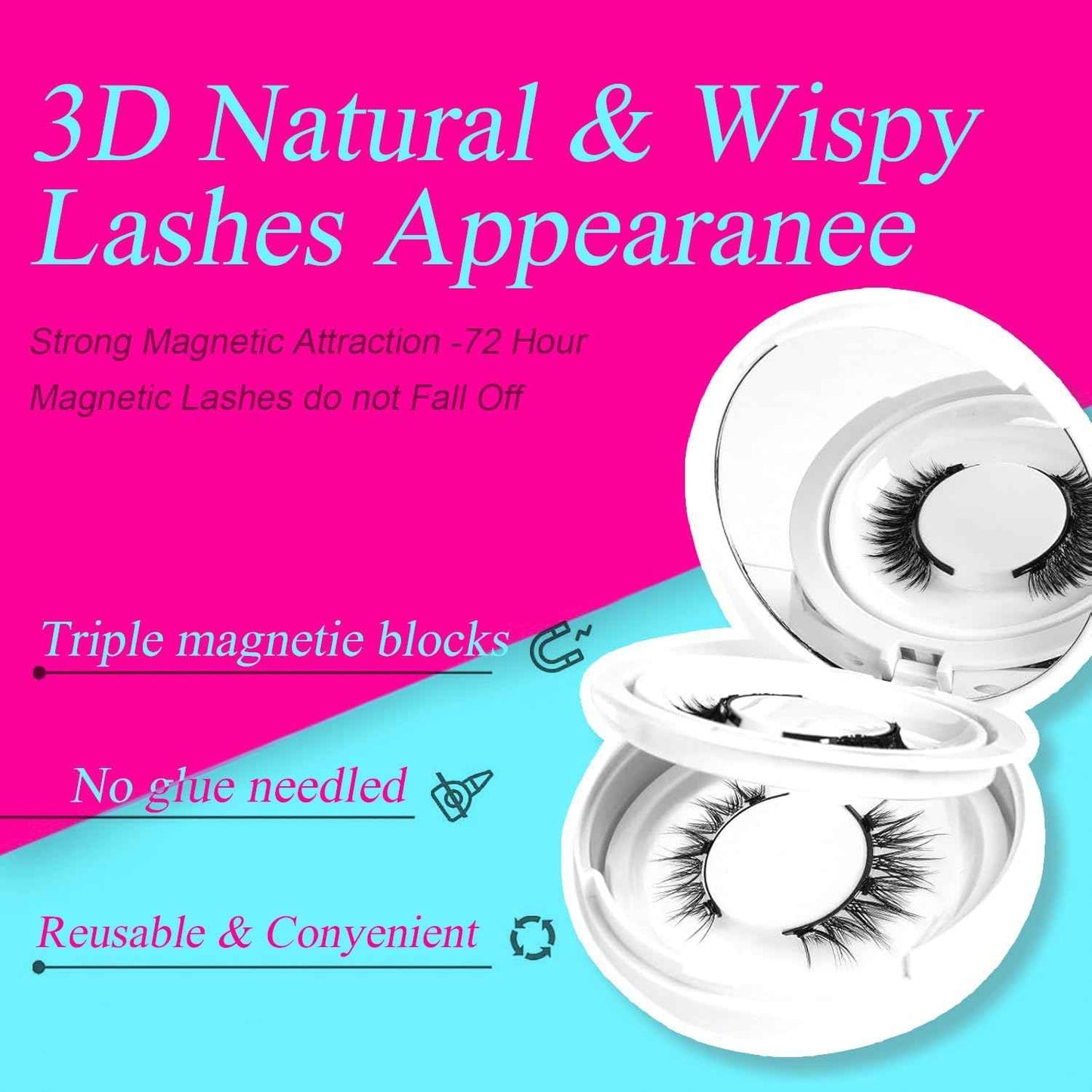 Hunnyfit Lashes Magnetic Eyelashes with Applicator, Magnetic Eyelashes Without Eyeliner，Reusable Glue-Free Natural Look Eyelashes Kit Easy to Wear and Remove