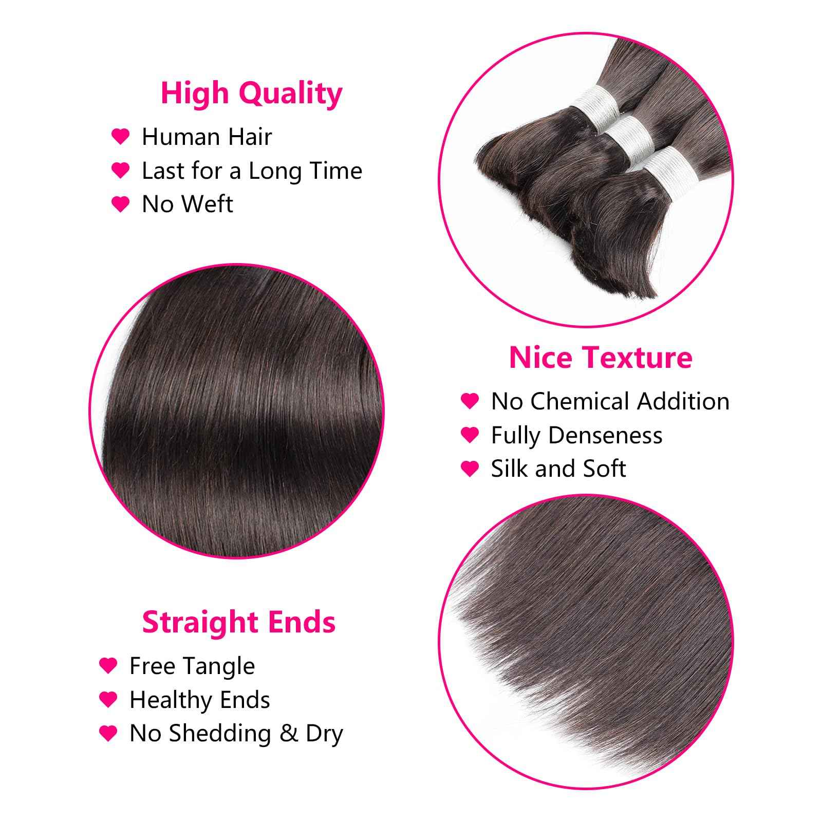 Human Braiding Hair for Boho Braids 20inch Straight Bulk Human Hair Extensions for Braiding No Weft Human Hair for Black Woman （1 Bundle 100g Natural Black）