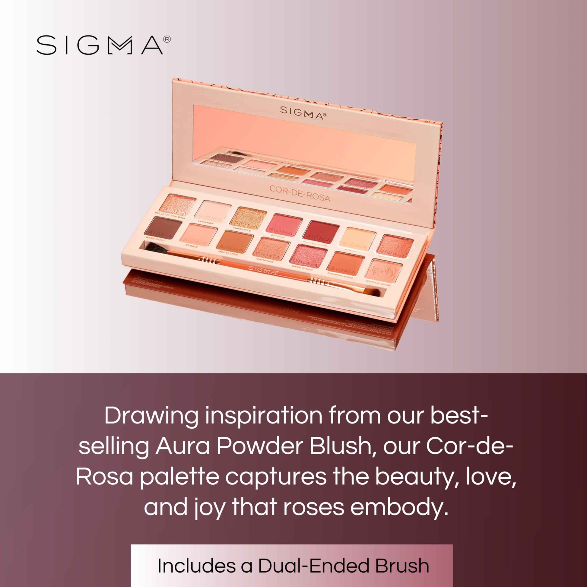 Sigma Beauty Cor-De-Rosa Eyeshadow Palette - 14 Warm Eyeshadow Shades in Matte, Shimmer and Metalic Finishes - Highly Pigmented Vegan Eye Makeup Palette - Clean Beauty Products