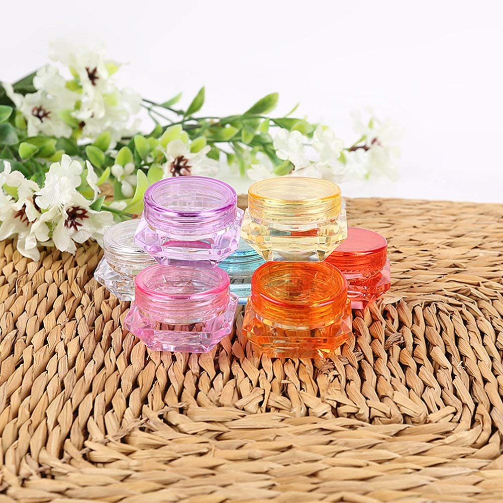 Healthcom 50 Pcs 5 Gram/5 ML Cosmetic Sample Empty Container Plastic Clear Cosmetic Pot Jars with Lids Diamond-shape Makeup Jars Bottles for Eye Shadow Nails Powder Jewelry,Mix-Color