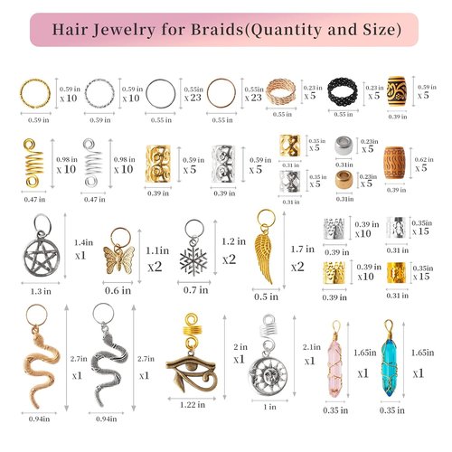 200pcs Dreadlock Hair Beads & Charms Set - Crystal, Metal Coils, Gold/Silver Pendants & Braid Accessories