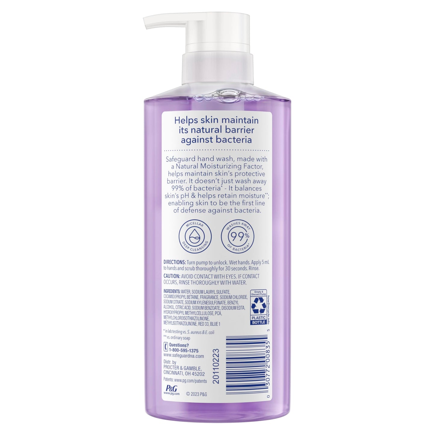 Safeguard Hydrating Liquid Hand Soap, Lavender Scent, Made with Plant Based Cleansers, 15.5 oz (Pack of 4)