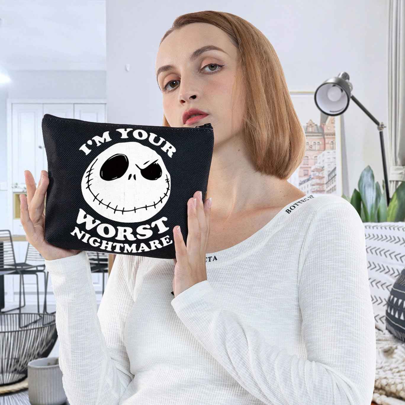 WZMPA Funny Jack Cosmetic Bag Jack Fans Gifts I'm Your Worst Nightmare Makeup Zipper Pouch Bag Horror Fairy Tales Merchandise (Worst Nightmare -BL)