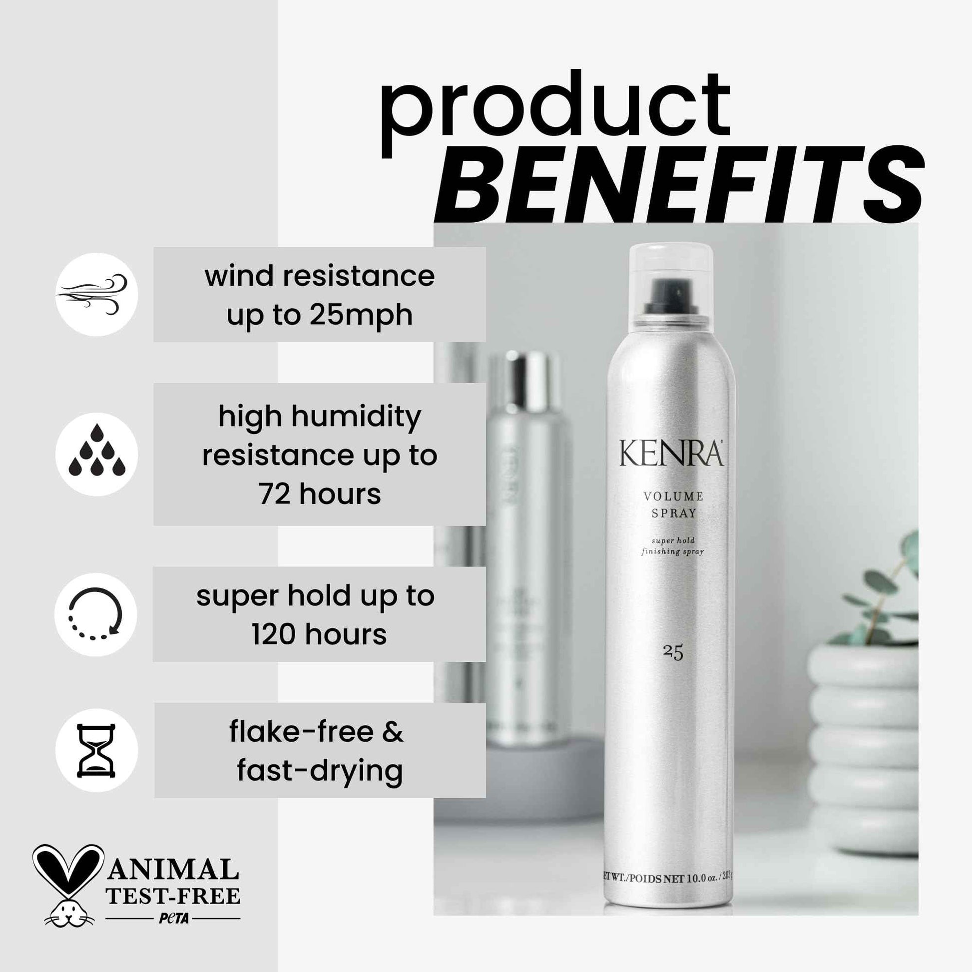 Kenra Professional Volume Spray 25 50% | Super Hold Finishing & Styling Hairspray | Flake-free & Fast-drying | Wind & Humidity Resistance | All Hair Types | 16 oz