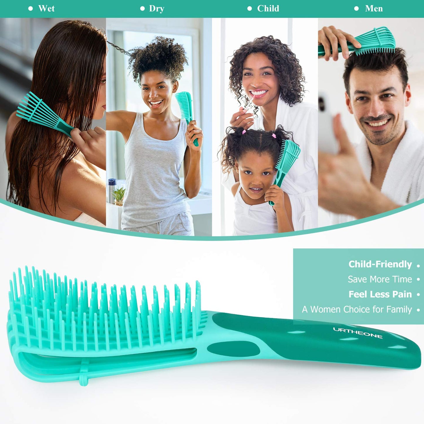 Detangling Hair Brush,Hair Detangler Brush and Wide Tooth Comb Set for Black Natural Curly Wet Dry Thick Straight Long Hair, Afro American Type 3a-4c, Comfortable Grip,Easy to Clean, Durable