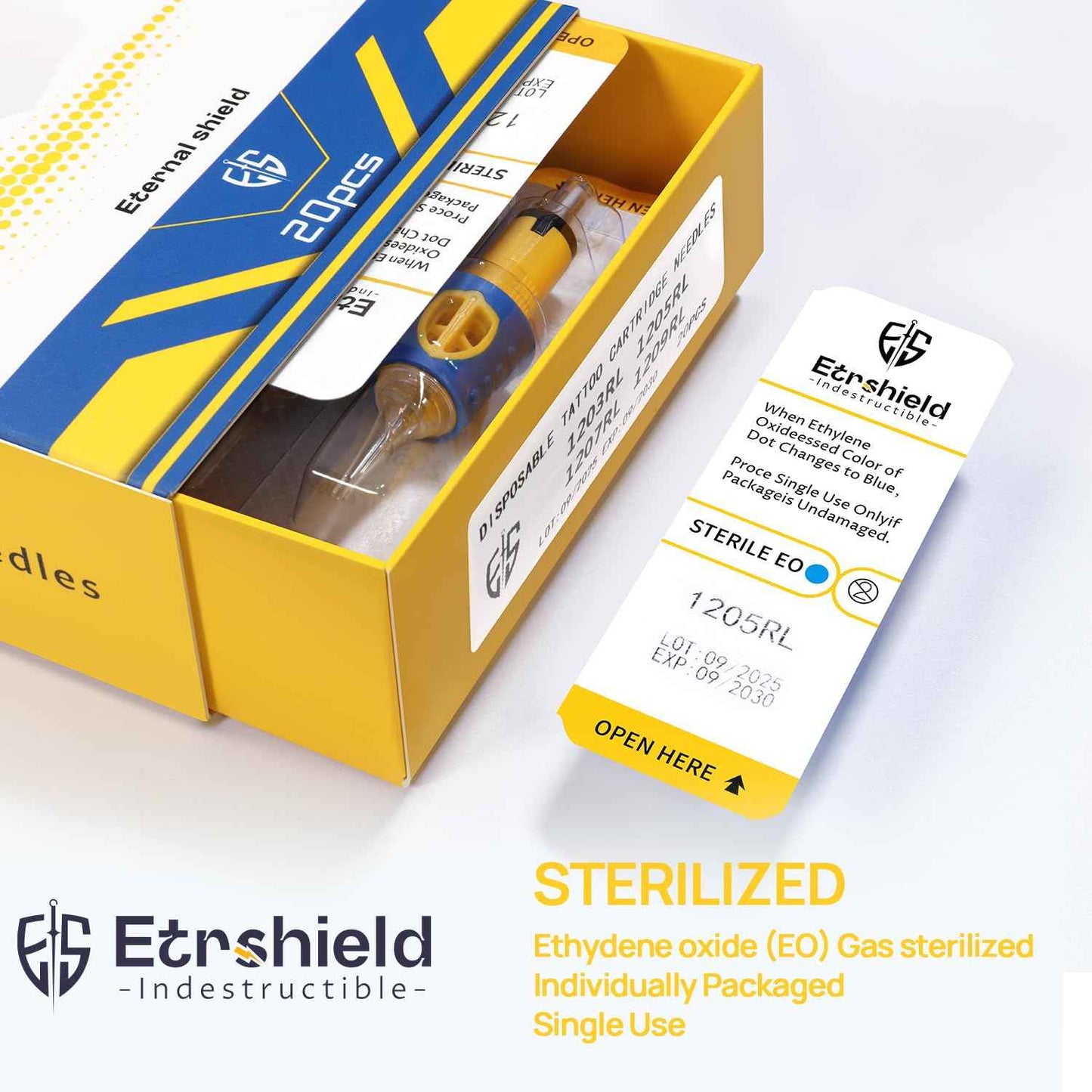 ES SHIELD Tattoo Needles, 50pcs Assorted Silicone Finger Ledge Tattoo Cartridge Needle #12 Standard 3RL 5RL 7RL 9RL 11RL Round Liner for Tattoo Pen Tattoo Supplies