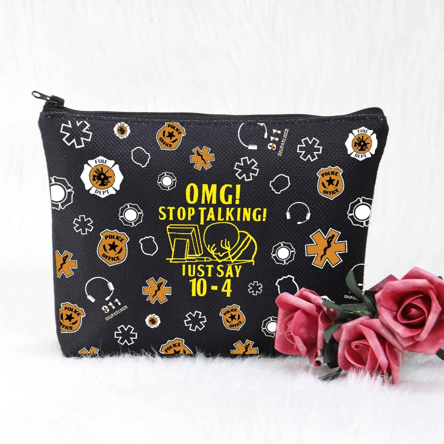 POFULL 911 Dispatcher Gifts Stop Talking Just Say 10-4 Cosmetic Bag Emergency Dispatcher Gift (Stop Talking Cosmetic Bag)