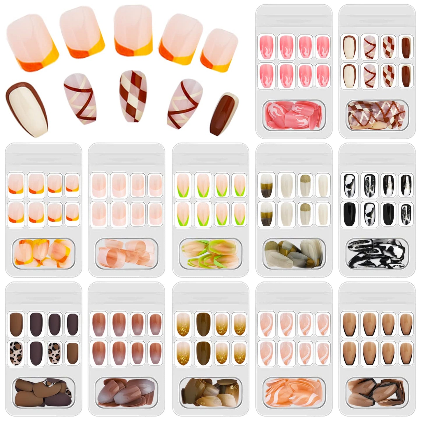 SUBANG 288 Pieces Fake Nails Long Press on Nails Full Cover Nails Acrylic Artificial False Nails with 12 Sheets Fake Nail Glue Stickers and Nail File for Women and Girls