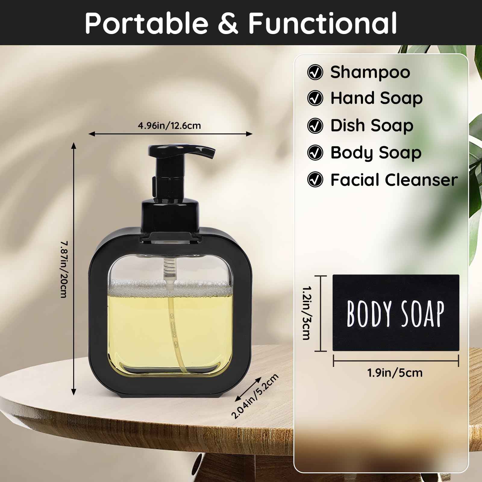Segbeauty 16.9oz Foam Pump Bottle Set, 4 Packs 500ml Refillable Plastic Foaming Soap Dispenser, Empty Foaming Plastic Soap Dispenser Square Hand Soap Bottles with Foaming Pump for Modern Kitchen Sink